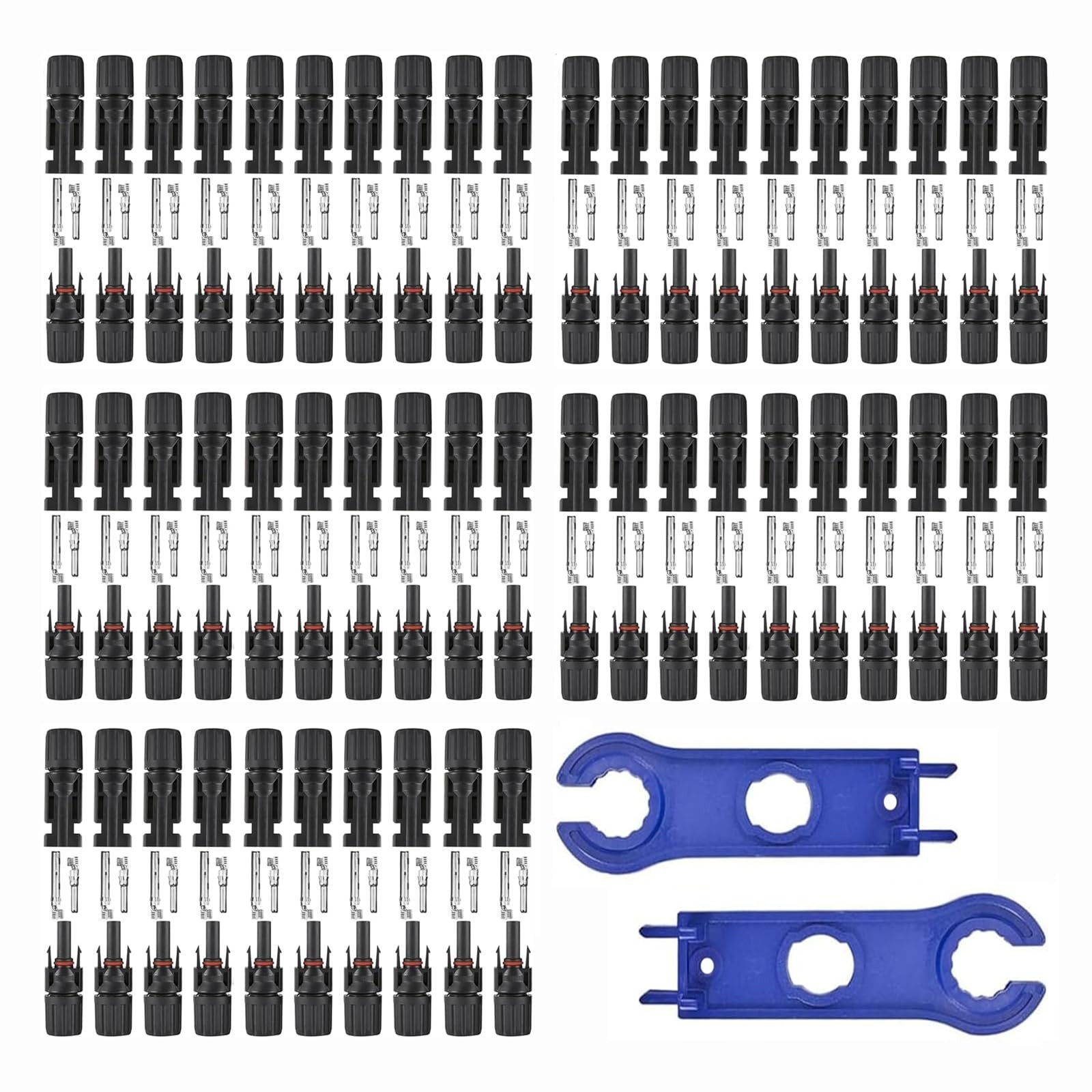 Usngsny 100 PCS Solar Panel Connectors, 50-Pairs+ 2 Spanners Solar Connector