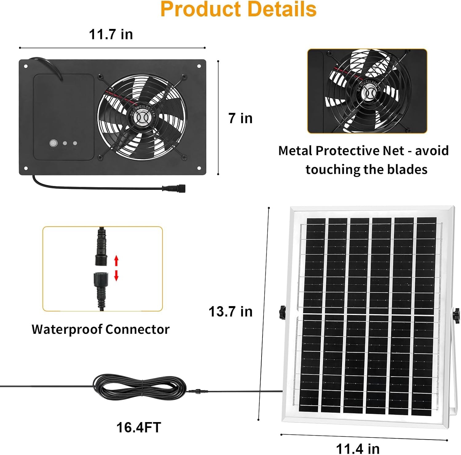 Solar Exhaust Fan W/ Battery & 3H/6H Timer High Speed IP65 Waterproof Solar
