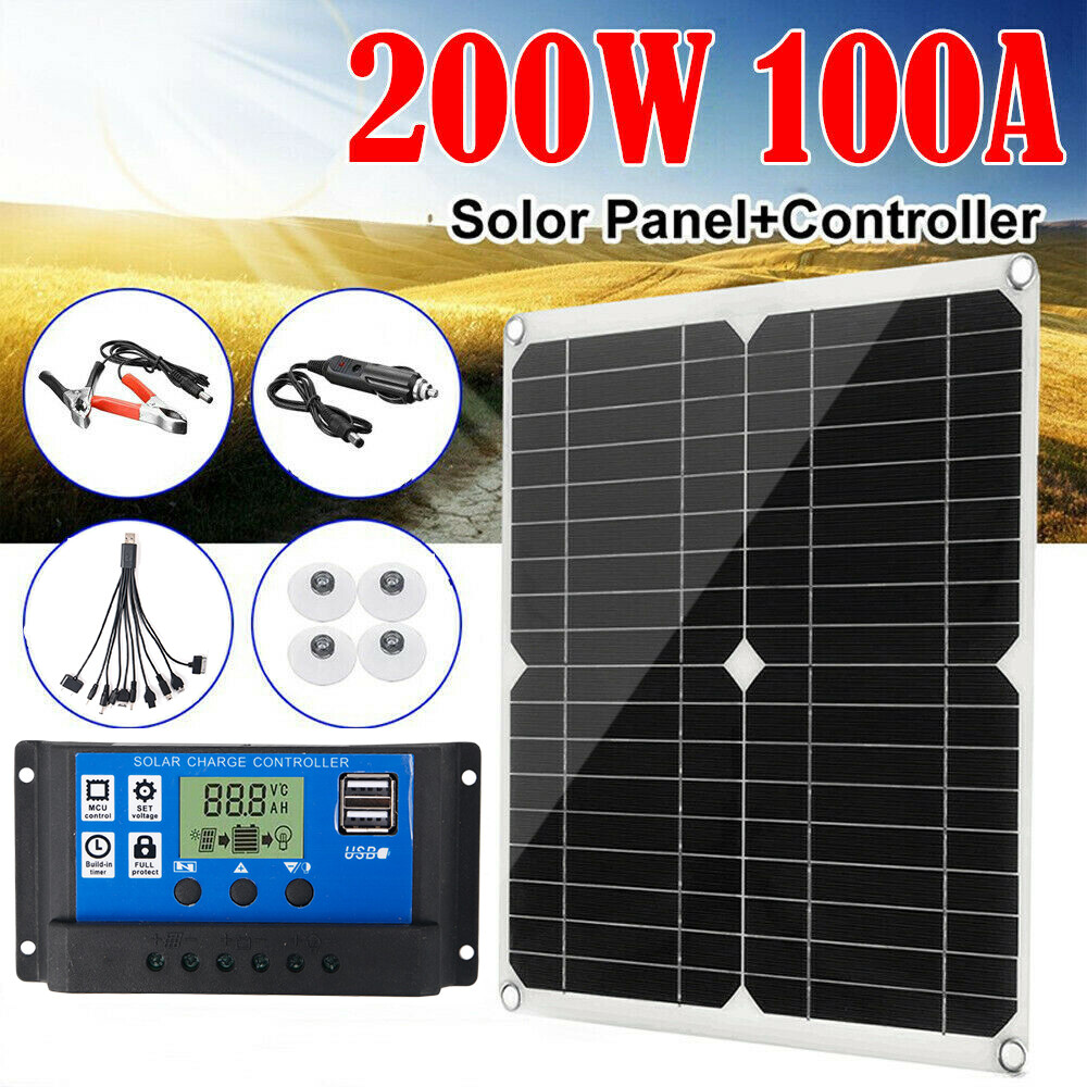 200 W Solar Panel Kit 100A 12V Battery Charger Controller Caravan Boat Camping