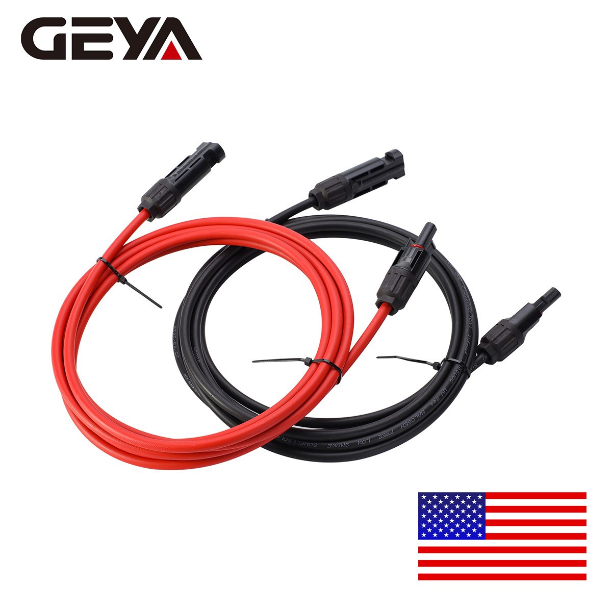 GEYA PV Wire Connector 10 AWG Solar Panel Extension Cable 1Pair Black & Red 6mm²