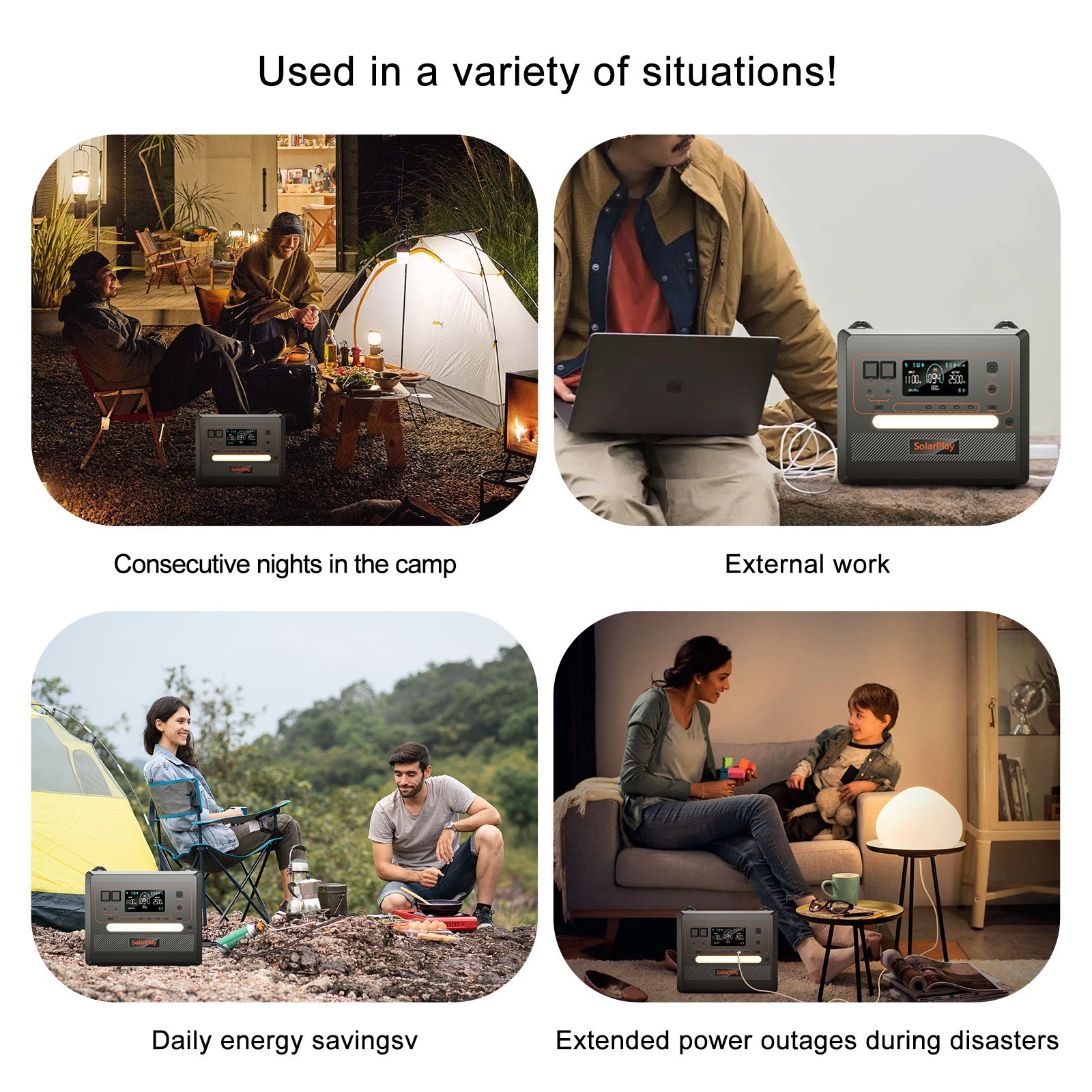 SolarPlay 2500W Power Station 2304Wh Solar Generator With 2Pcs 400W Solar Panel