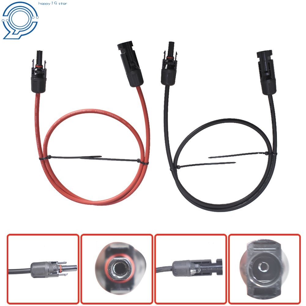 1 Pair 3 Feet Solar Panel Extension Cable Wire Connector 10 AWG Black + Red