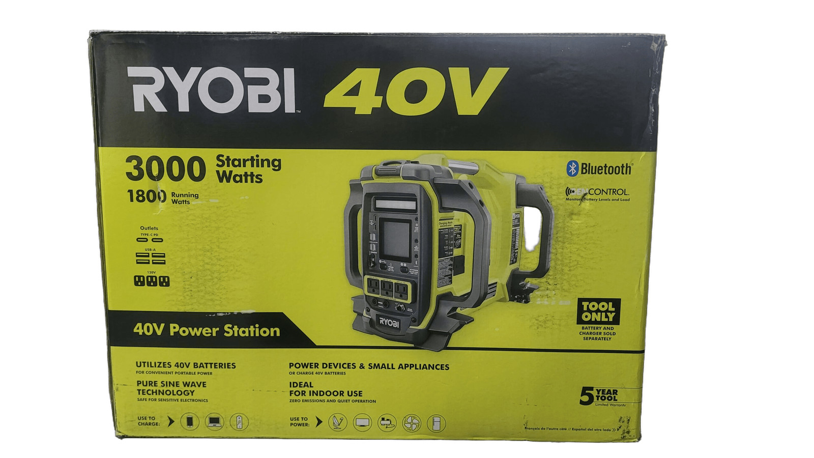 Ryobi 40V 1800-Watt Portable Battery Inverter Power Station and Charger