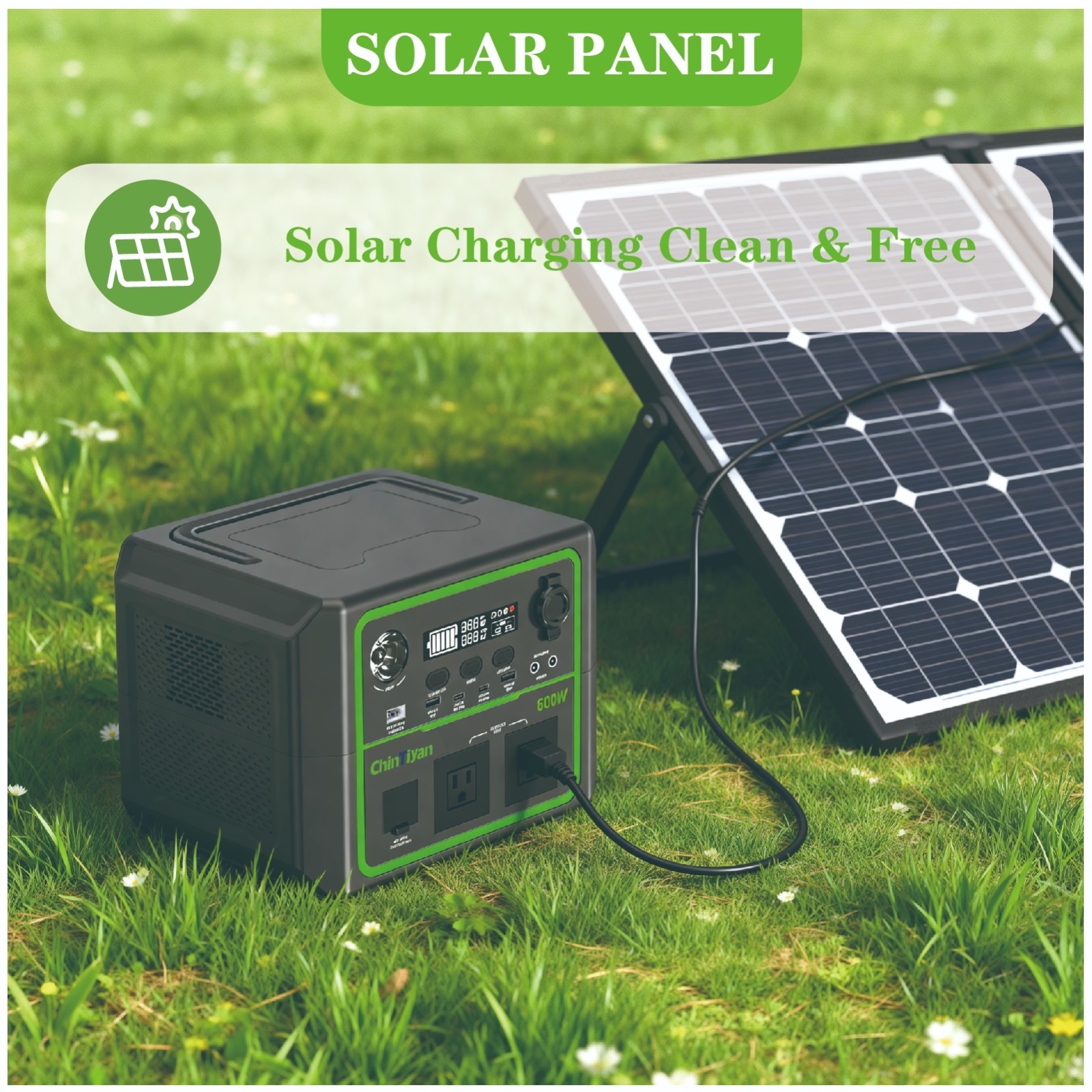 600W 336Wh Portable Power Station Camping Solar Generator with 120W Solar Panel