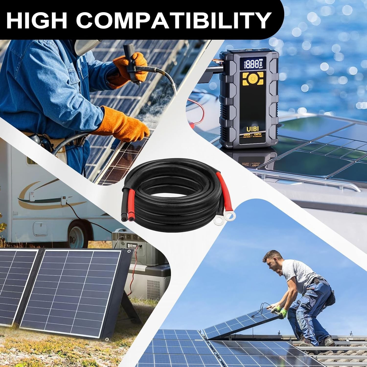 High-Efficiency 10 AWG Solar Battery Cable with Protective Sleeving – 3FT Length