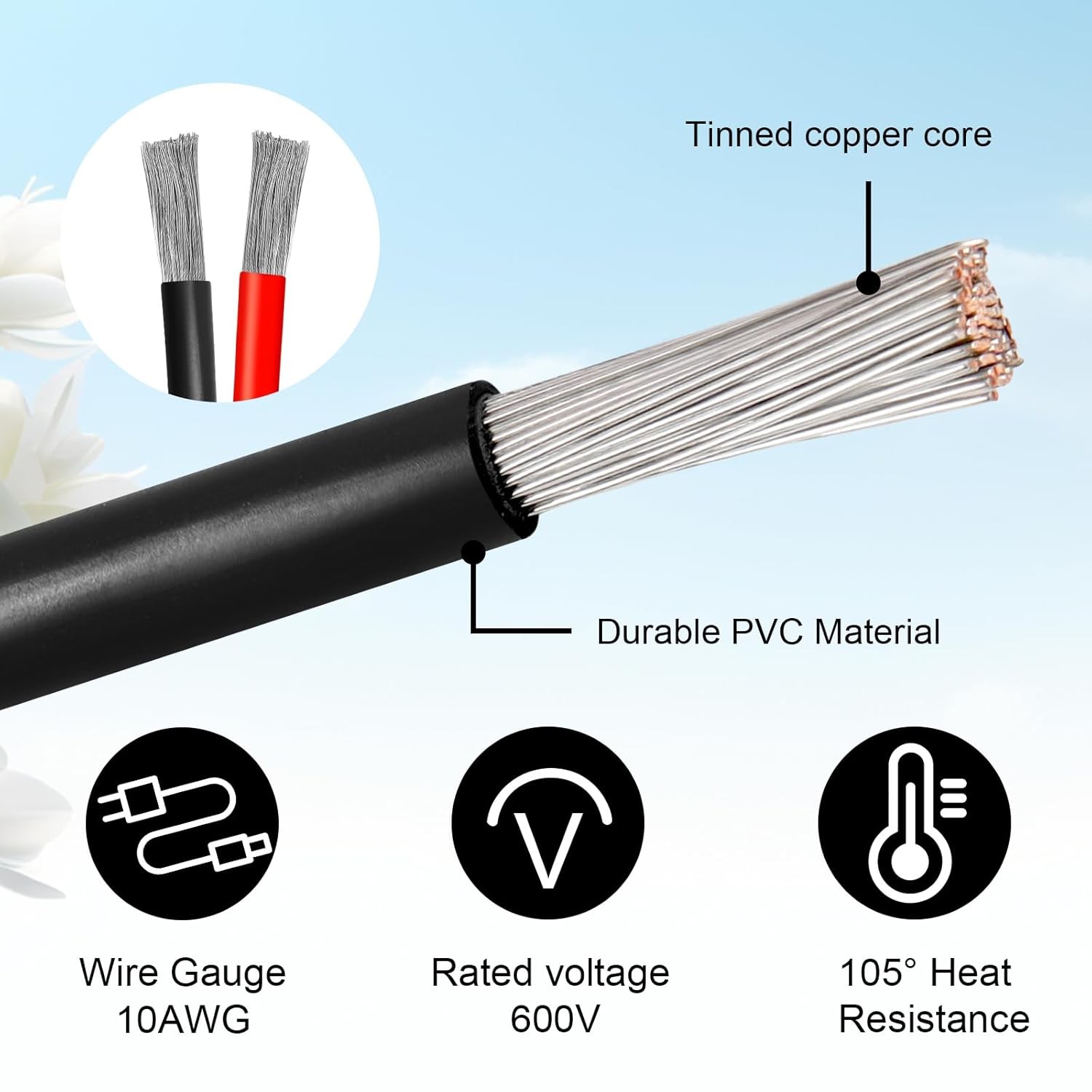 10AWG Solar Panel Extension Cable 6FT SAE Adapter Wire PV Connector Wire