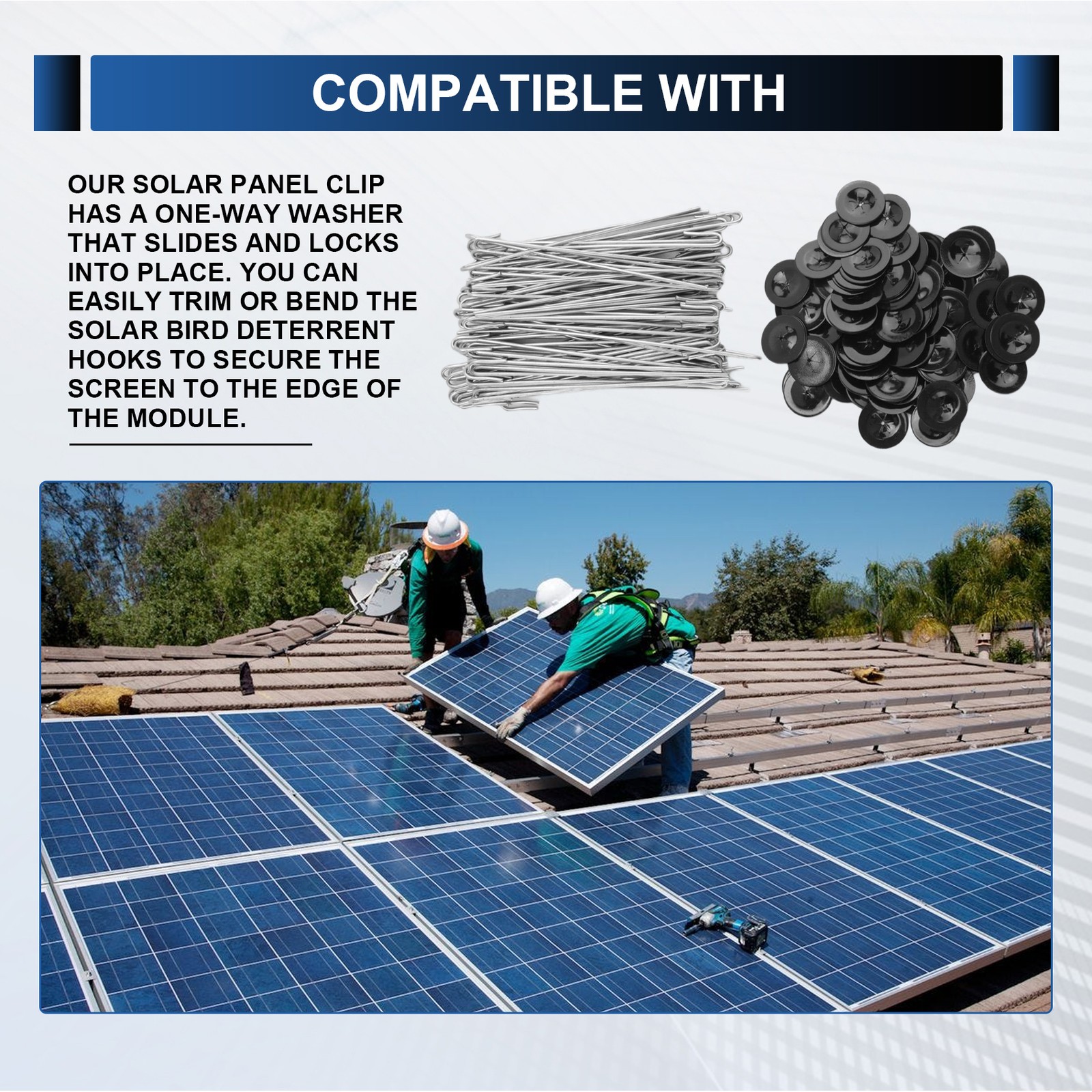 100 Packs Solar Panel Guard Clips, Stainless Steel Wire Fence Fasteners6622