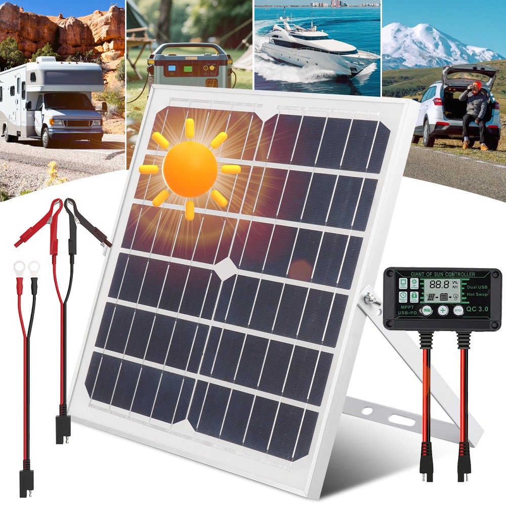 12V 60W Solar Power Car Battery Trickle Charger Maintainer with MPPT Controller