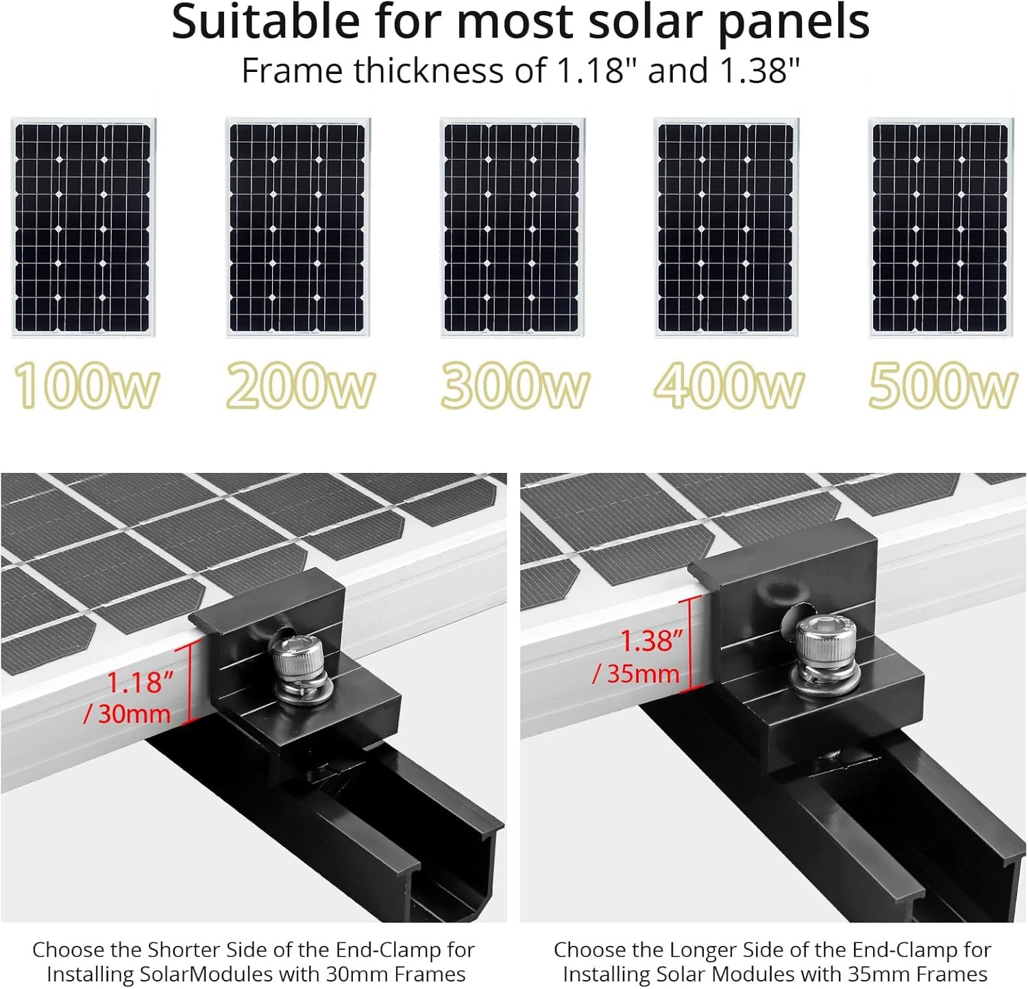 Solar Panel Mounting Brackets, Included 10 X 4.72 in Rails + 4 End Clamps + 6 Ce