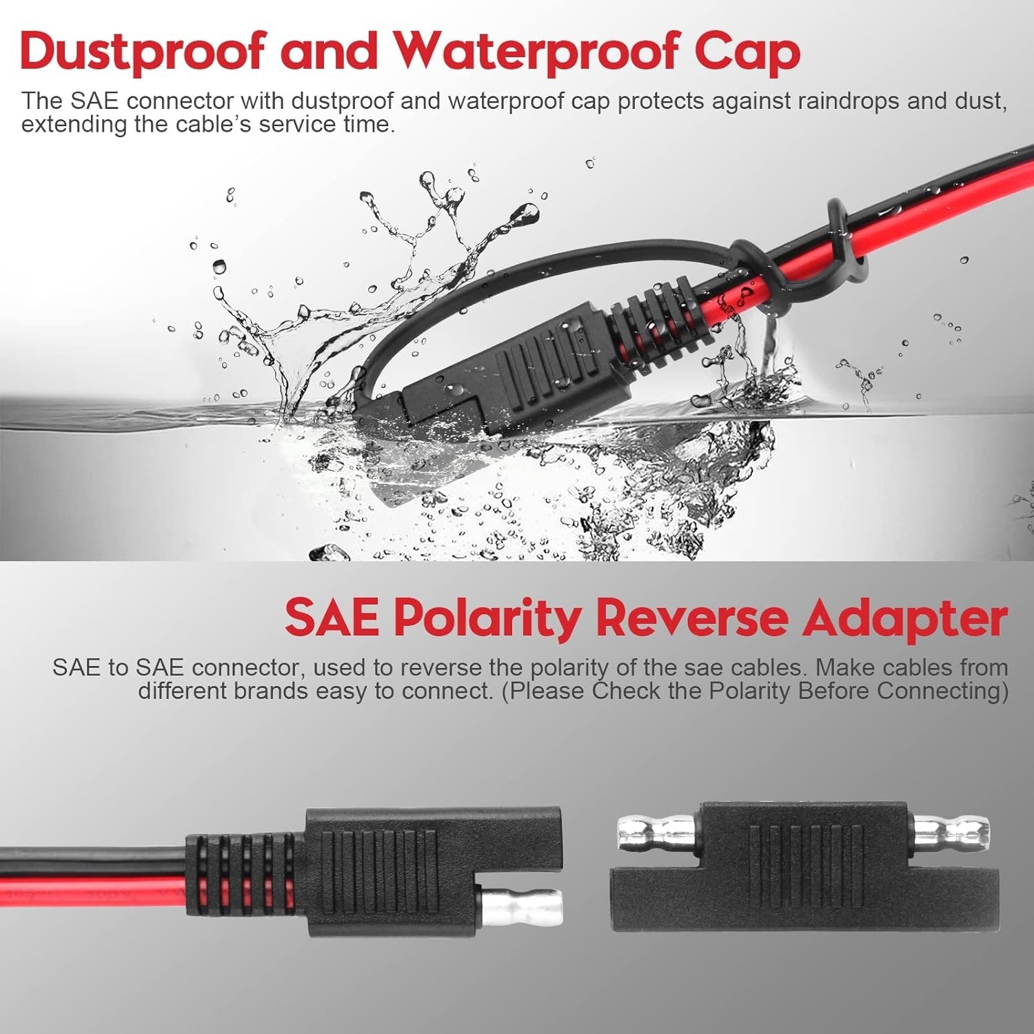 DC 8mm Male to SAE Adapter Cable 14AWG 6ft Solar Generator Explorer 160-1000