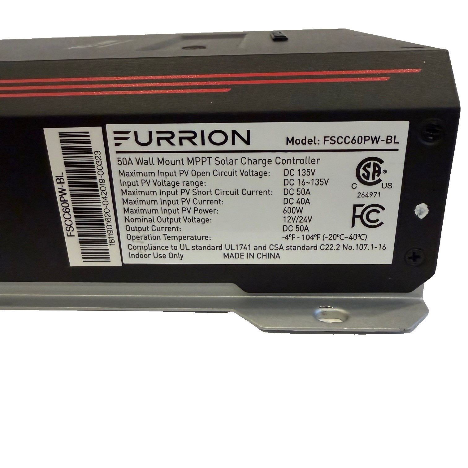 Furrion 50A Wall Mount MPPT Solar Charge Controller – FSCC60PSW-BL with Bracket