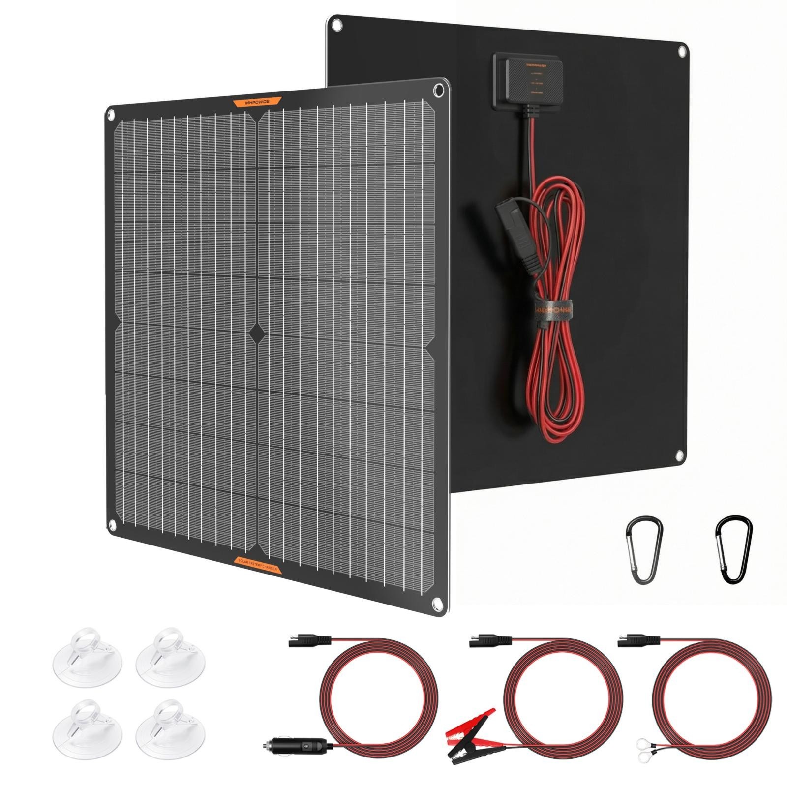 30W Solar Panel Car Battery trickle Charger Kit Hook Design for RV motorcycle