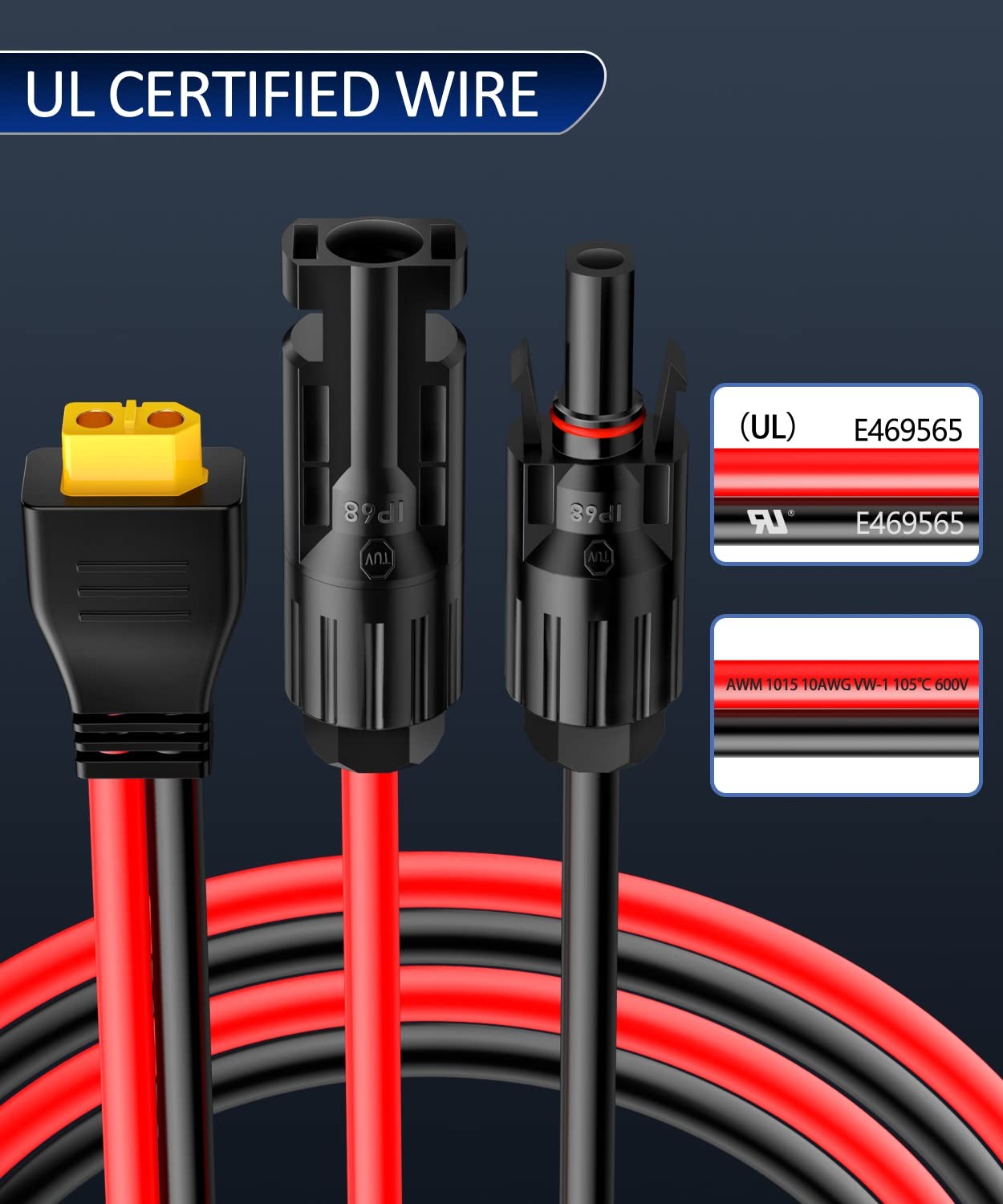 10AWG Solar Connector to XT60 Adapter Connector Extension Cable, XT60 Plug