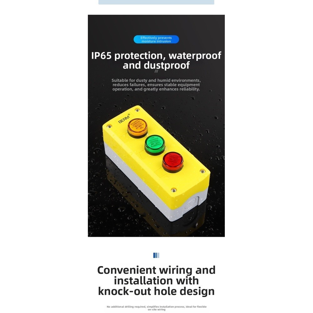 Industrial Push Button Control Box IP65 Waterproof ABS+PC Material Yellow