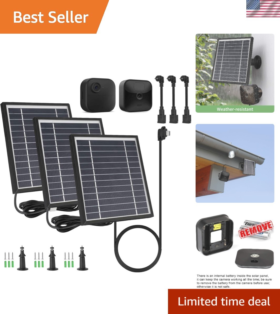 High Efficiency Solar Panel Bundle with Adjustable Mount for Blink XT/XT2
