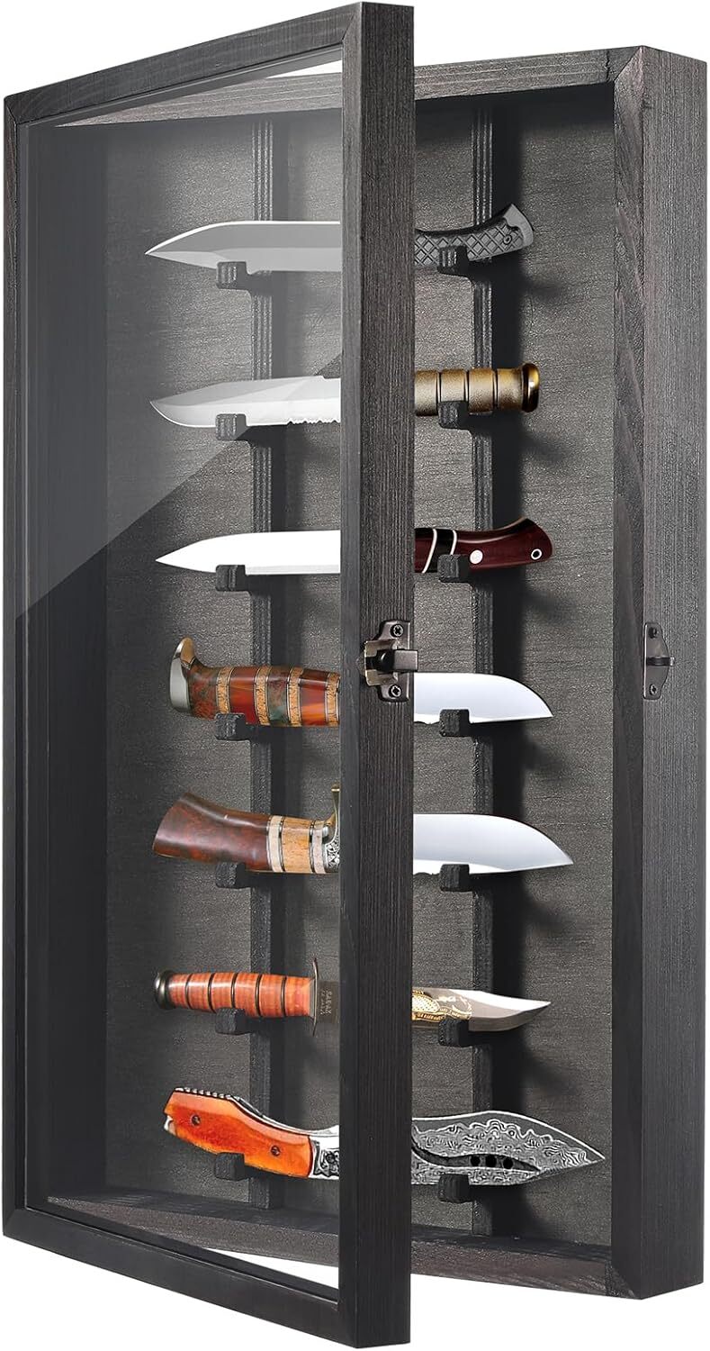 Wooden Collection Knife Display Case Acrylic Door Wall Mount Pocket Knives Box