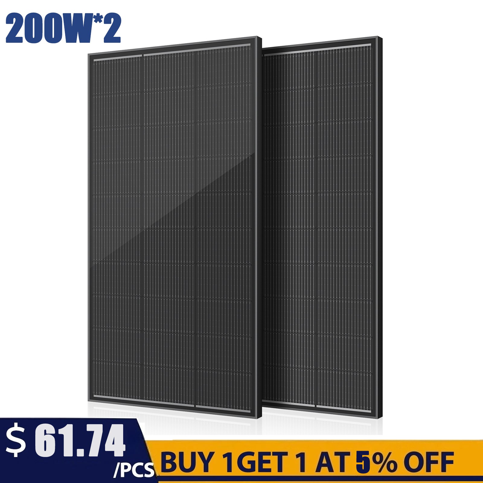 400W (200W*2) 18V Solar Panel N-Type Mono 18BB Roof RV Boat Off-Grid Battery