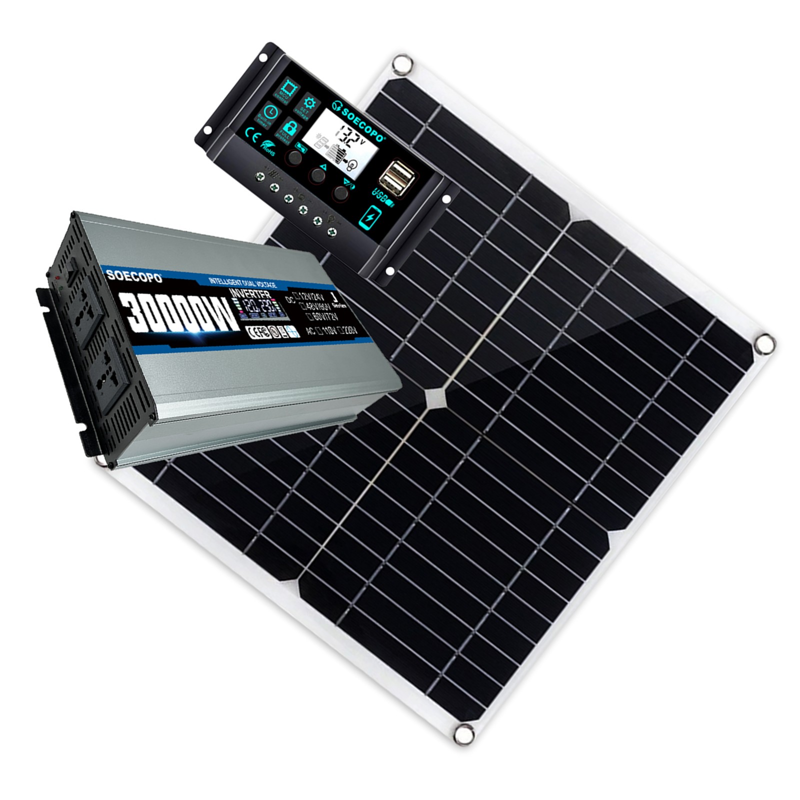 30000W High-Efficiency Solar Energy System | 300W Panel + Controller + Inverter