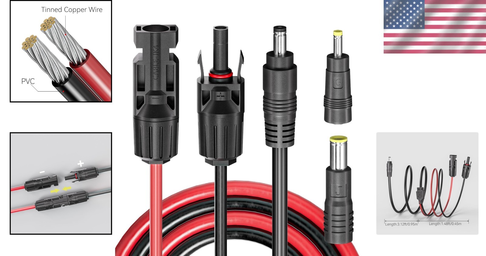 Versatile 1.4m Solar Connector to DC 5.5mm Adapter with Dual Adapters Included