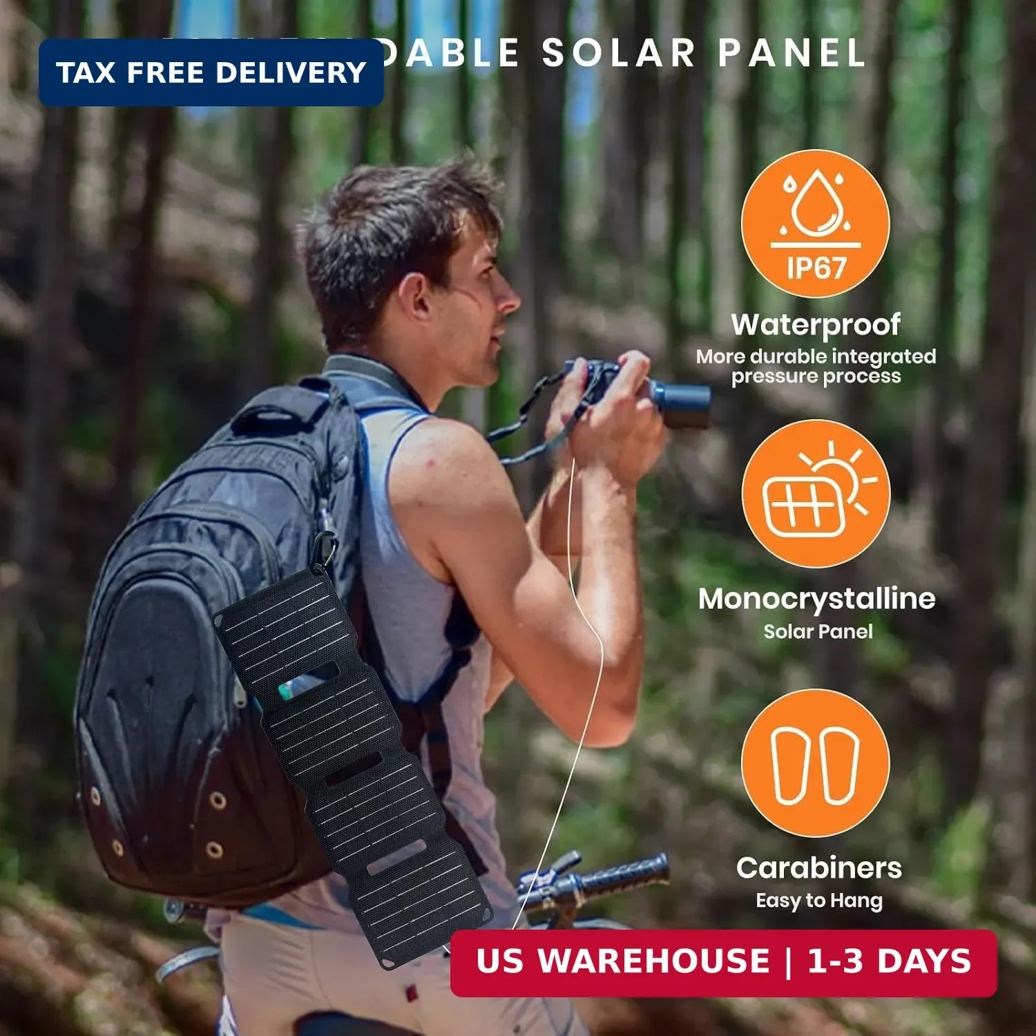 FlexSolar 10W Foldable Solar Panel Charger USB IP67 for Camping Hiking 4 Folds