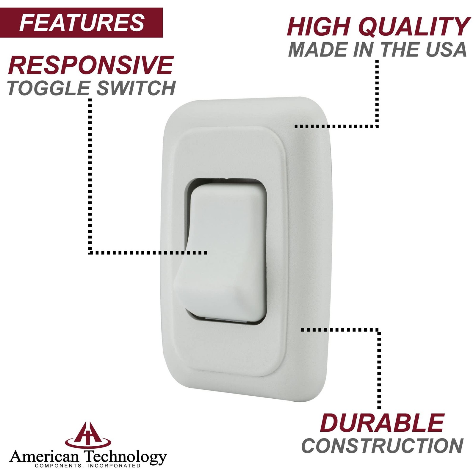 Single SPST On-Off Switch with Bezel, 12-Volt, for RV, Trailer, Camper (White)