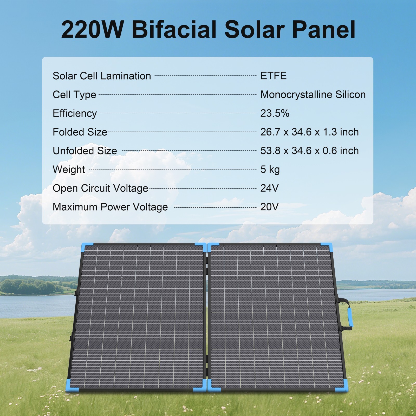 E-POWO 400W 220W 110W Bifacial Solar Panel for Power Stations Solar Generator RV