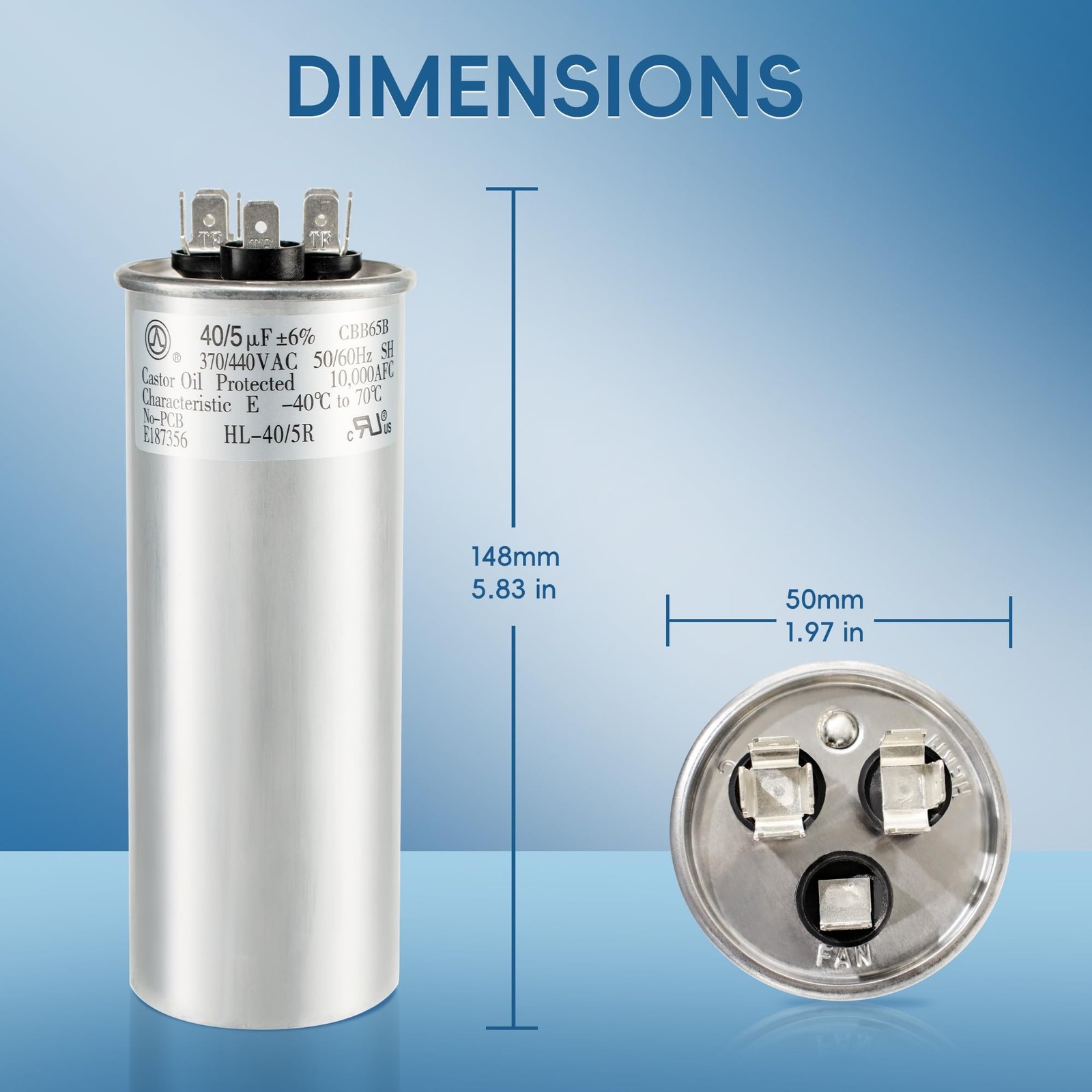 40+5 uF 40/5 MFD ±6% 370V/440VAC CBB65 Dual Run Circular Start Capacitor fo