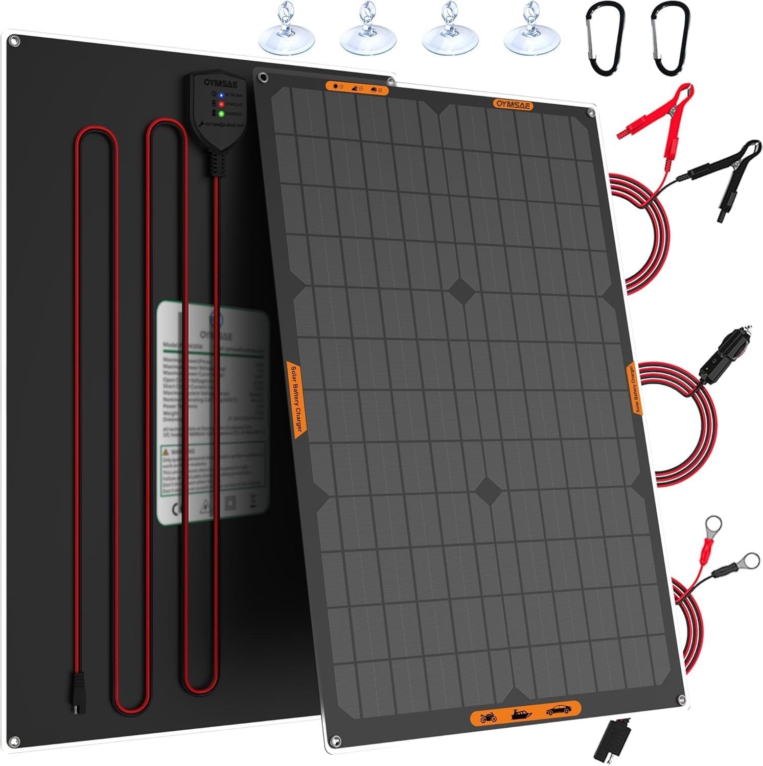 30W 12V Solar Trickle Charger Maintainer, Waterproof Portable Solar Panel Batter