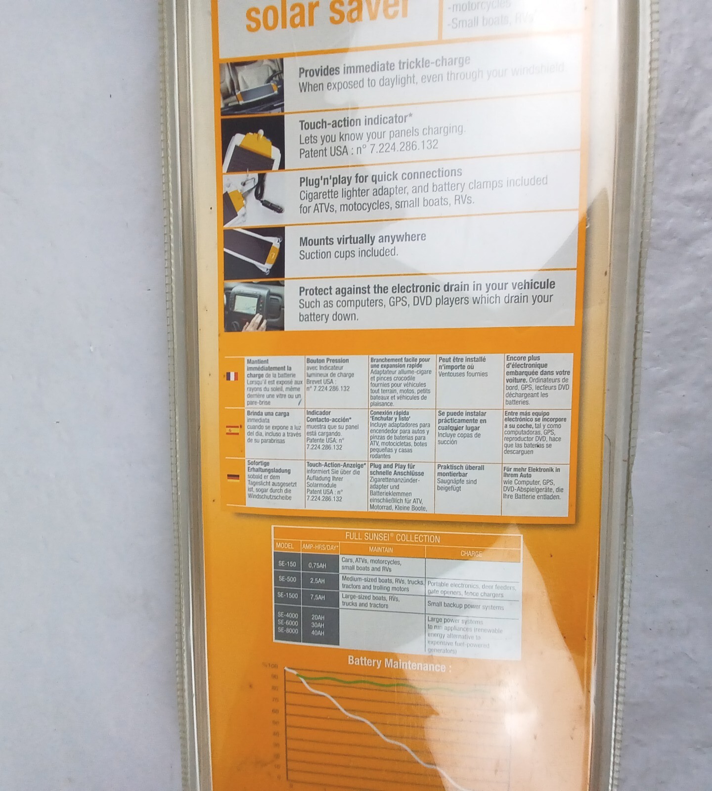 Sunei Solar Saver SE-150 /2.25 Watts 12V For Cars/RVs/Boats& More Factory Sealed
