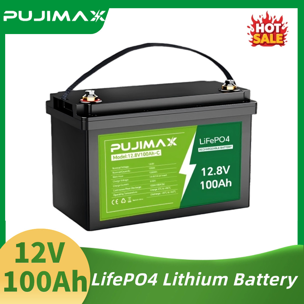 PUJIMAX 12V 100Ah LiFePO4 Lithium Battery Group31 BMS Deep Cycle For Motor Solar