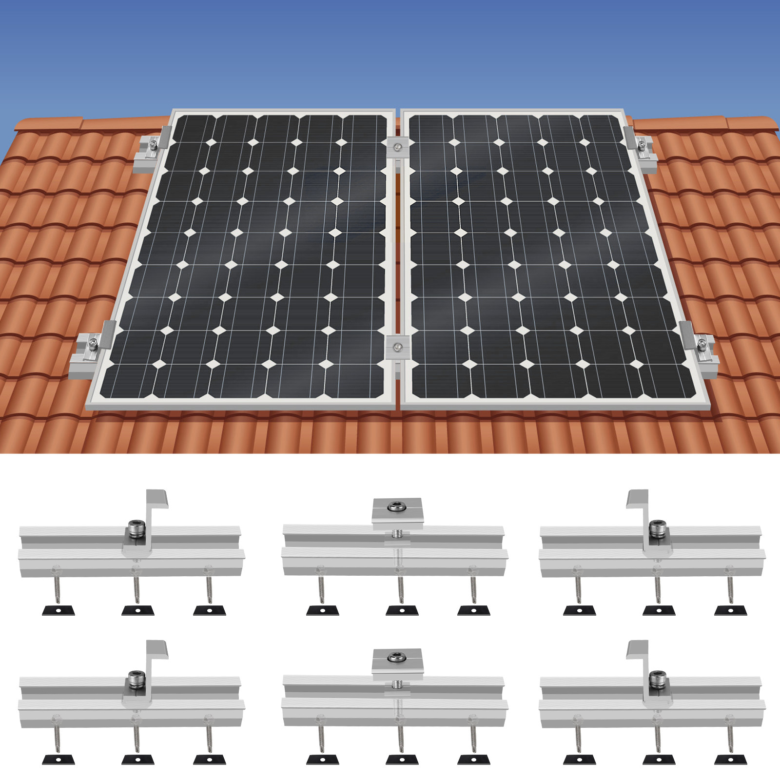 Adjustable Roof Solar Panel Mounting Brackets Kit System for 300W Solar Panels