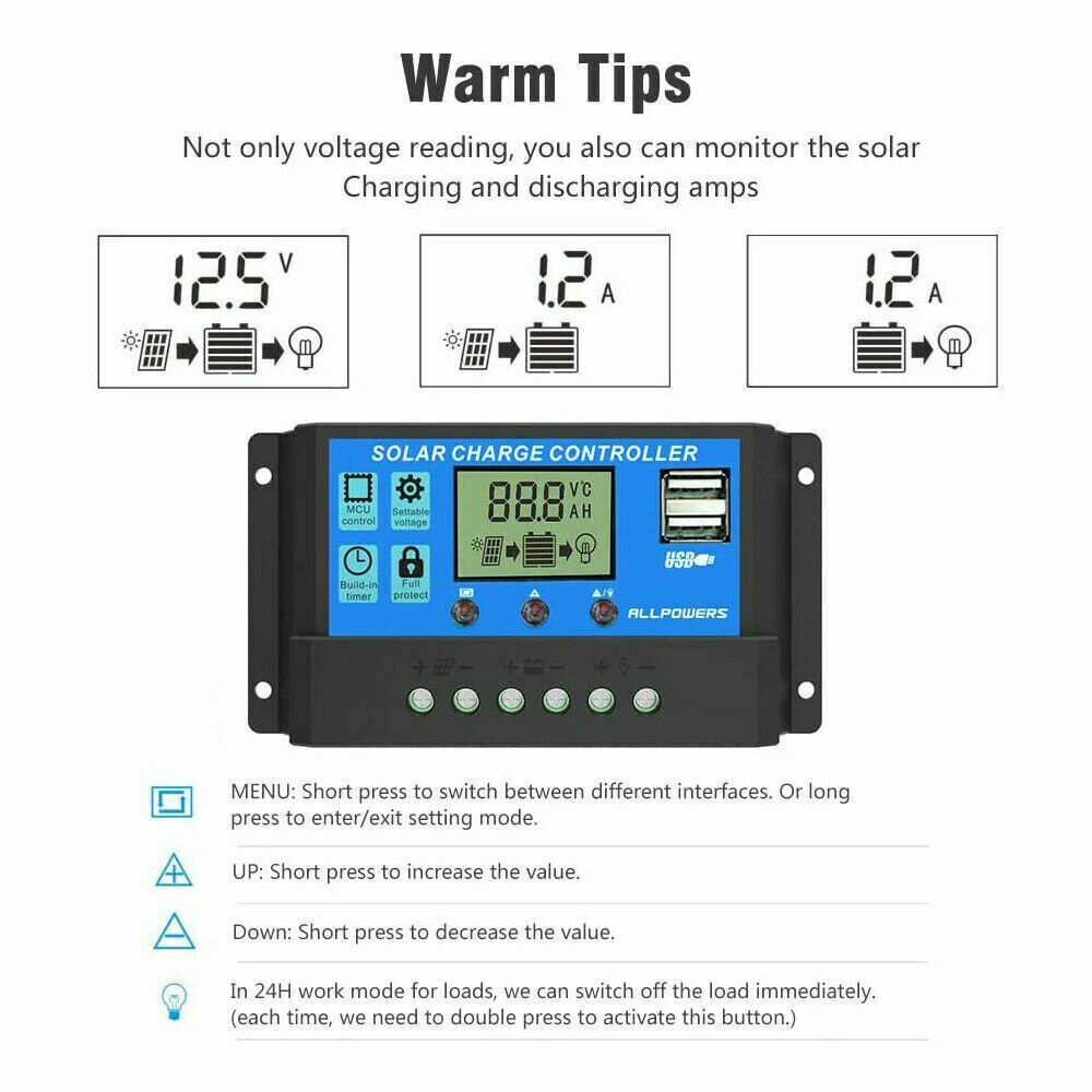 200 Watts Solar Panel Kit 100A 12V Battery Charger with Controller Caravan Boat