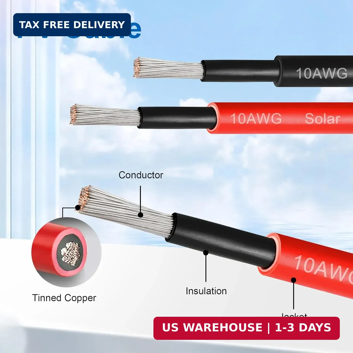 30 FT 10AWG Solar Panel Extension Cable,10 Gauge Extension Cord,5FT 10FT 20FT 30
