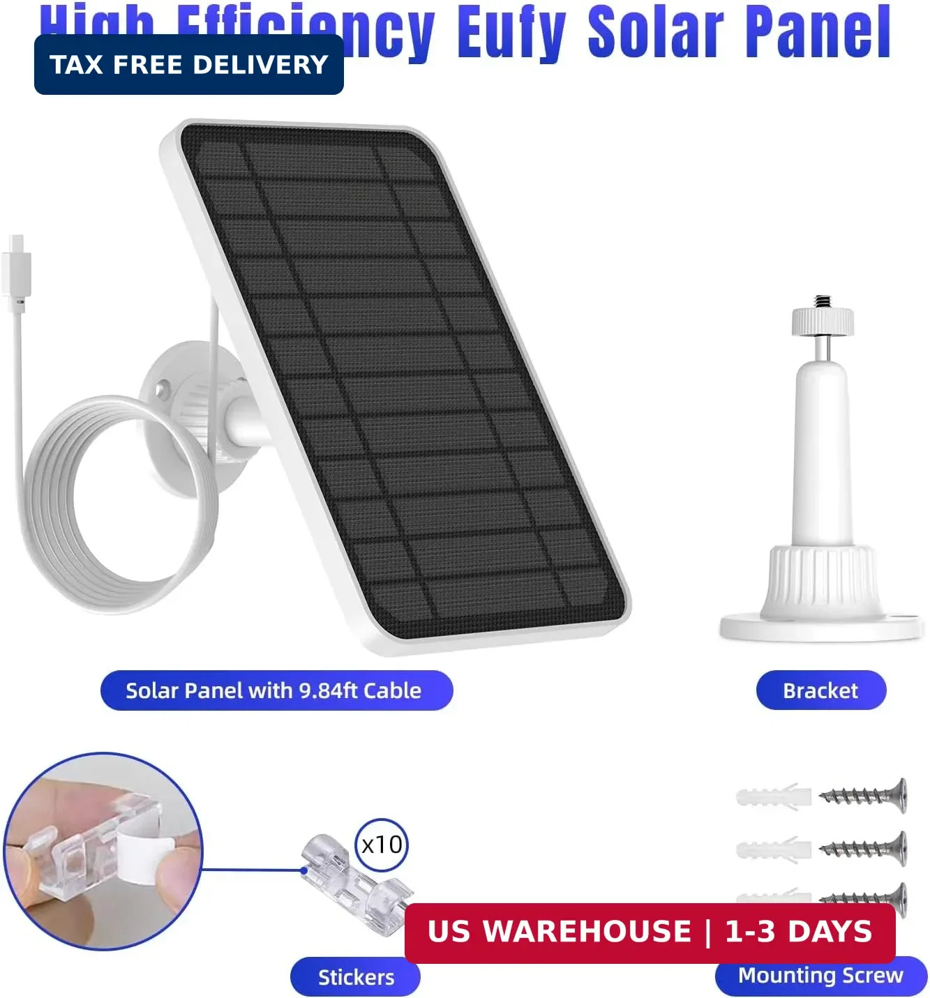 Solar Panel for eufy Camera, 5W Solar Panel Compatible with eufyCam 2/2 Pro, 2C/