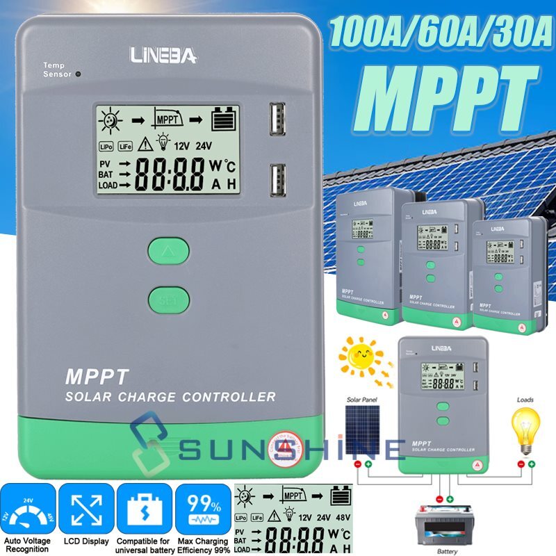 MPPT/PWM Solar Panel Regulator Charge Controller Auto Focus Tracking LCD 12/24V