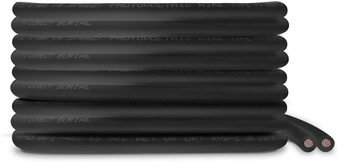 8 AWG Solar Panel Wire 125′ Power Cable UL 4703 Copper MADE IN USA Black