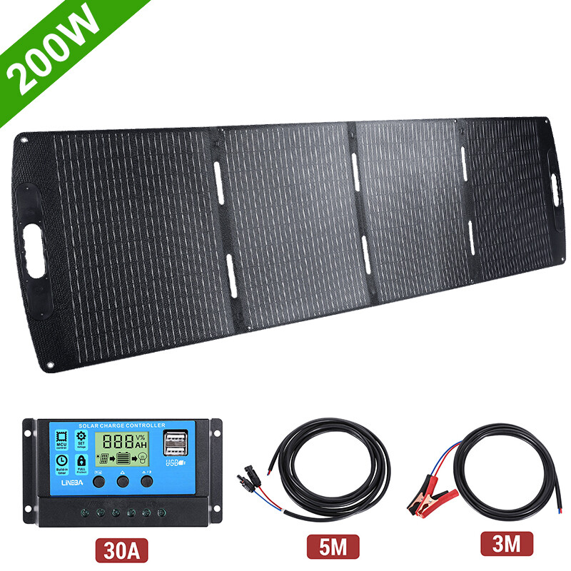 LINEBA 100W 200W Solar Panel Kit 12V Foldable Portable Suitcase Mono Camping RV