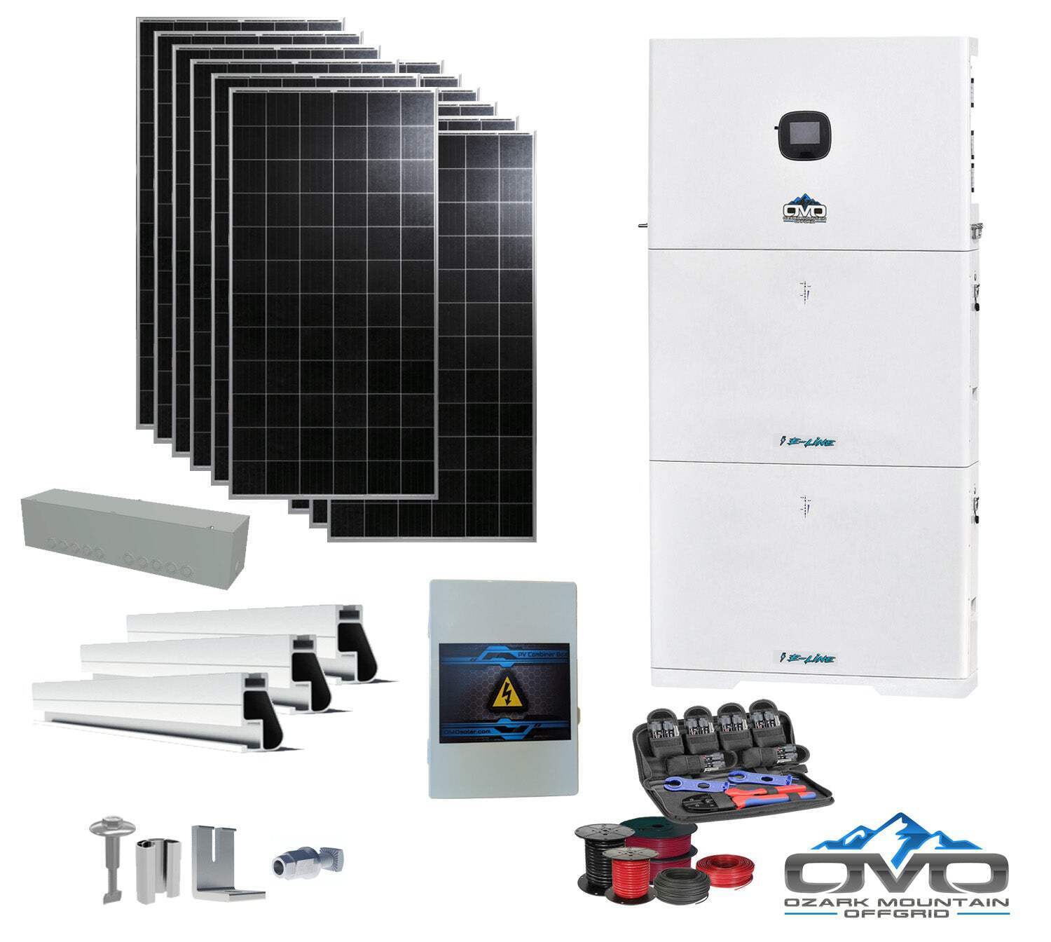 4.56KW Complete Offgrid Solar Kit + 10K 120V/240V OMO E-Line Inverter + 2x 10.24