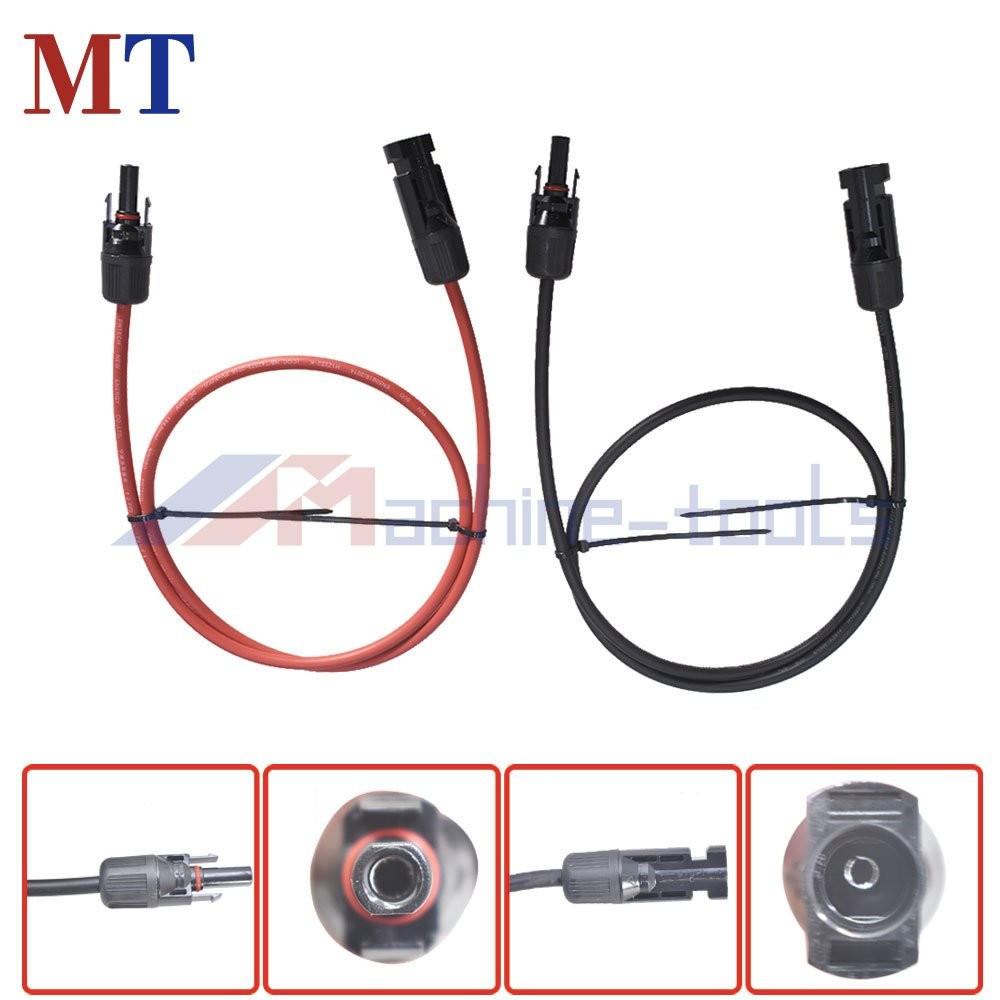 1 Pair Black + Red Solar Panel Extension Cable Wire Connector 3 Feet 10 AWG