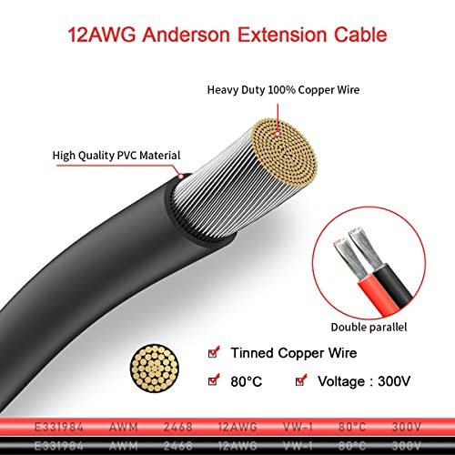 12AWG Anderson Extension Cable 2 6 10 20 35 2FT 12AWG Anderson Extension Cable