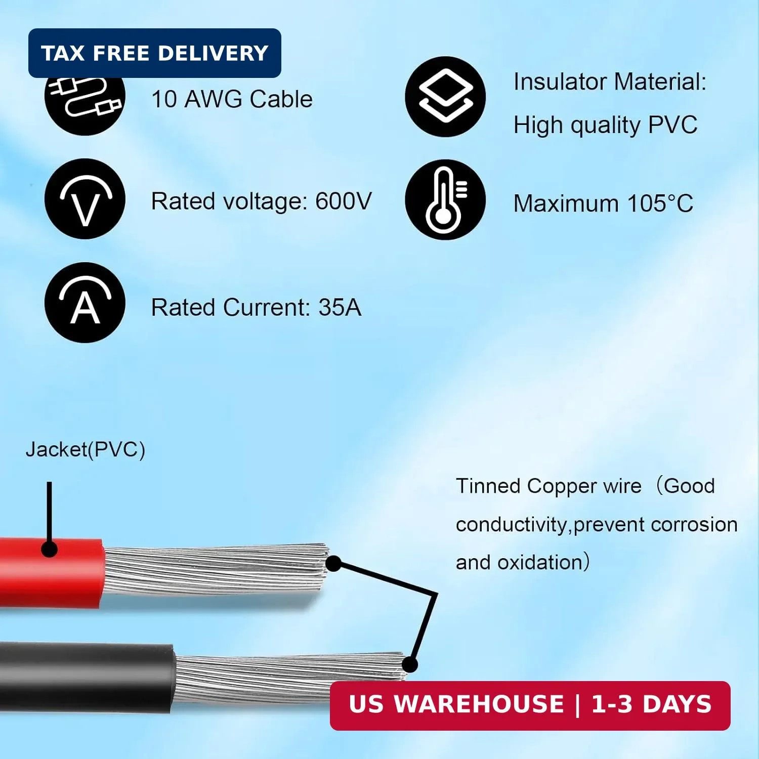 MOOKEERF Solar to XT60i Cable 10AWG 15FT Solar Panel to XT60i Adapter Connector