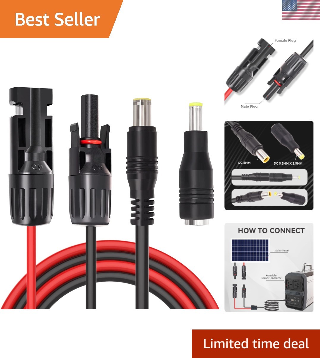Durable 6.23ft DC 8mm to 5.5mm Solar Adapter Cable for Portable Power Stations