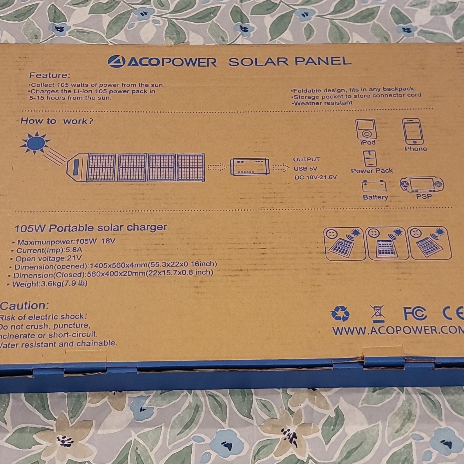 ACOPower 105W Foldable Solar Panel Kit with 10A Charge Controller