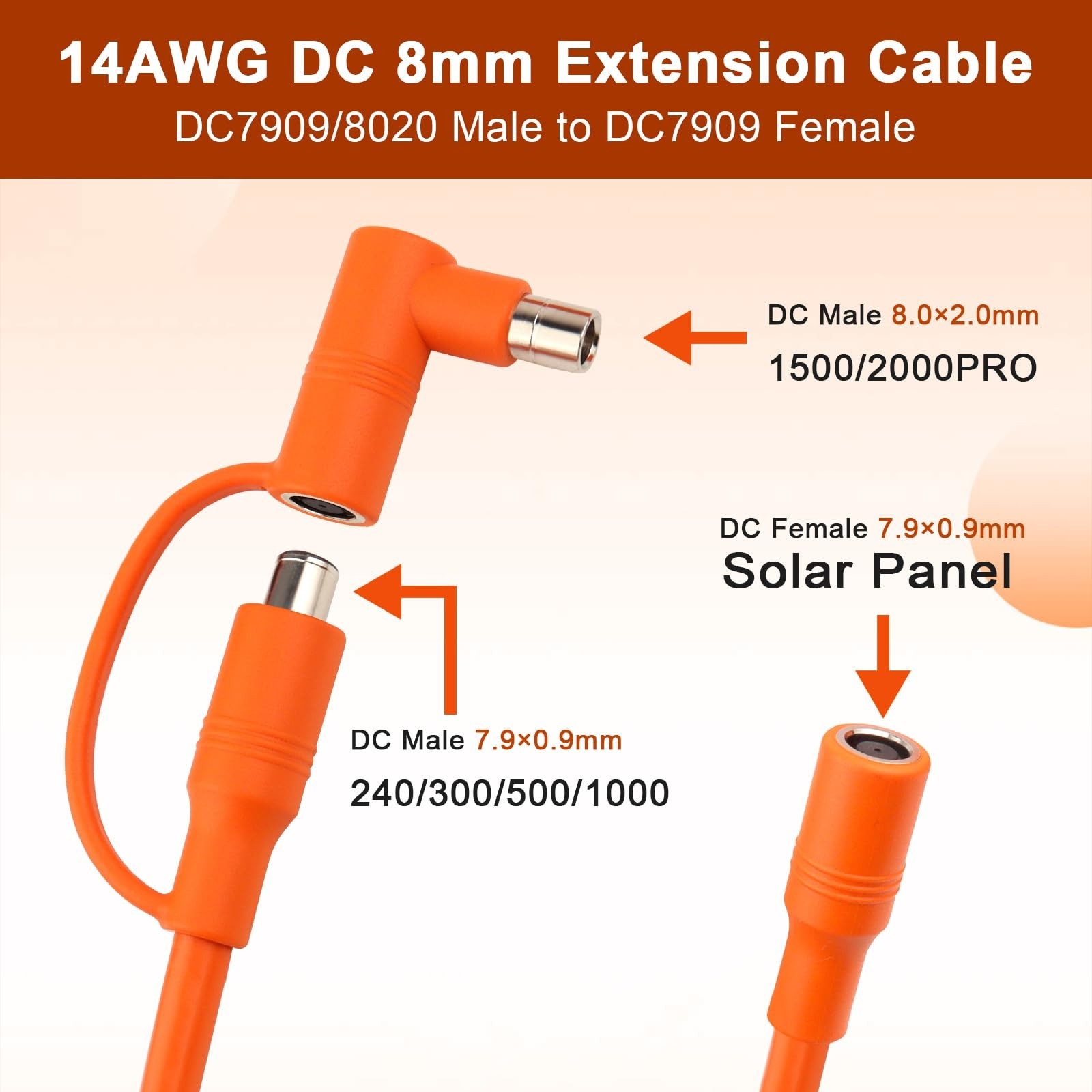 14AWG 100FT Solar Panel Extension Cable, DC7909 Female to Male with Adapter, Com