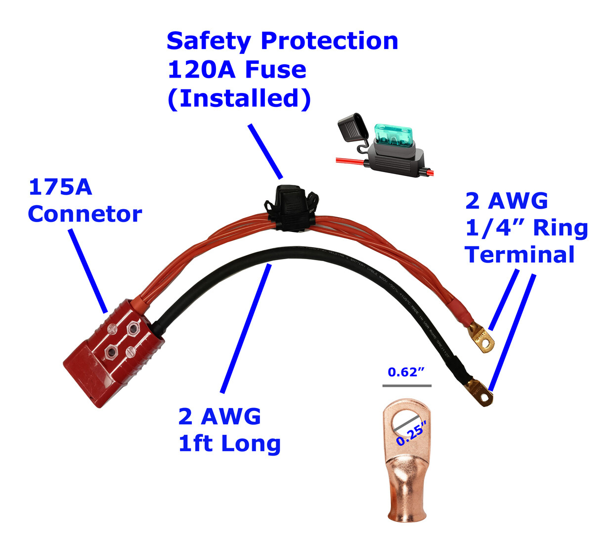 Tektrum Quick Connect Battery Expansion Cable Set -2Ga 3′-120A Fuse (QK-CBL-SET)