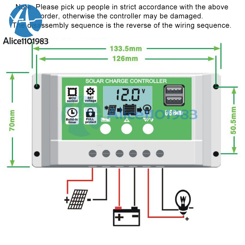 12V 24V 10A/20A/30A Solar Panel Regulator Charge Controller Battery Dual USB PWM