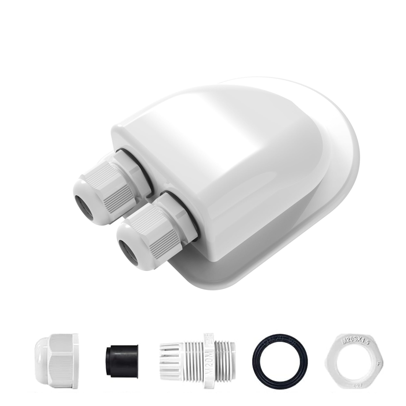 Solar Panel Junction Box for RVs – Single Wire Cable Entry Gland, White