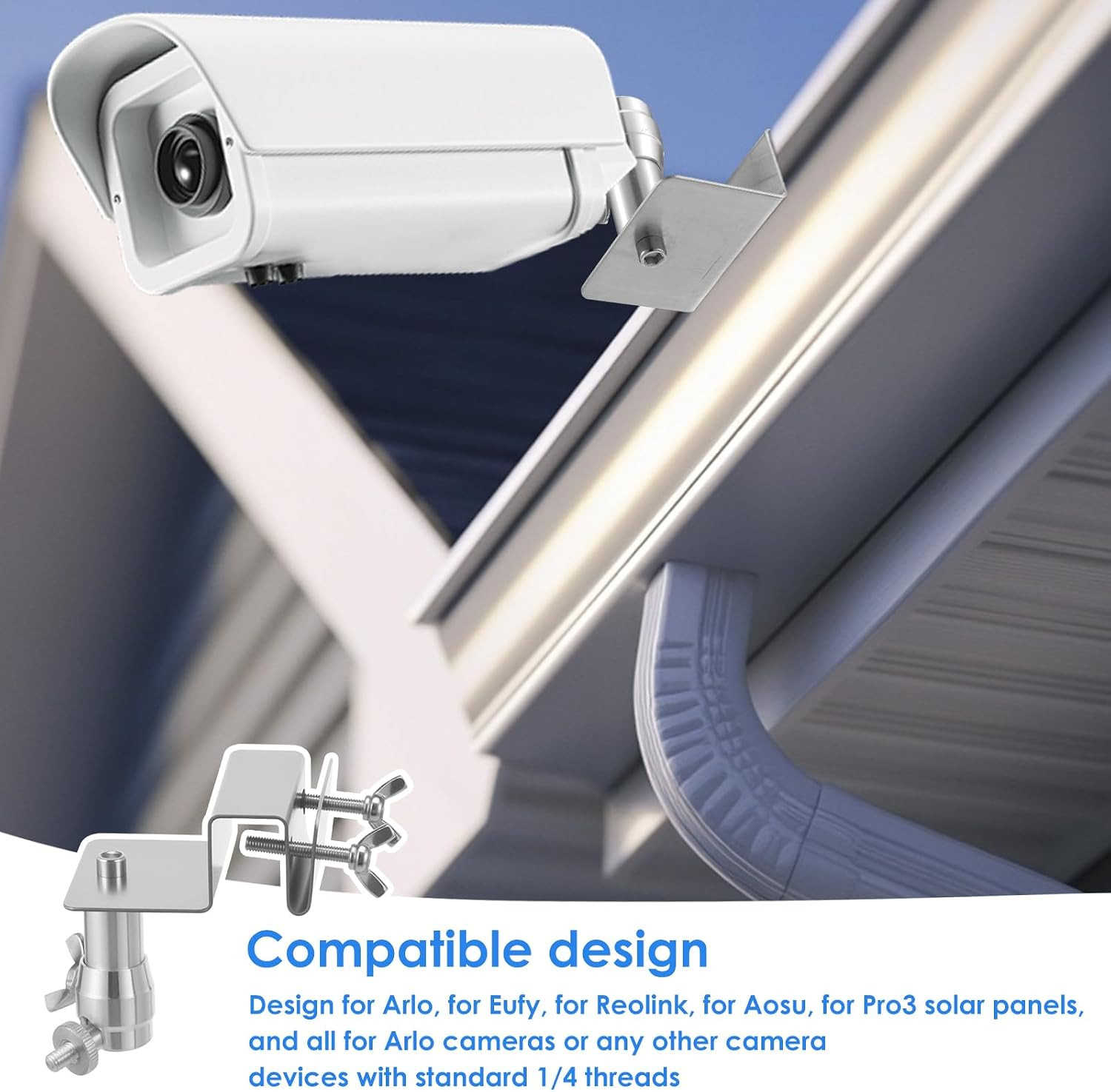 2Pcs Gutter Mount for Arlo, Eufy, Reolink, Aosu, Pro3 Solar Panels That Use 1/4″
