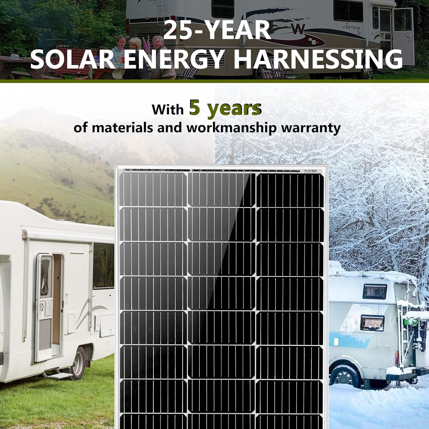 2Pcs 100W 12V Monocrystalline Solar Panel, up to 25% High Efficiency Module, Wat