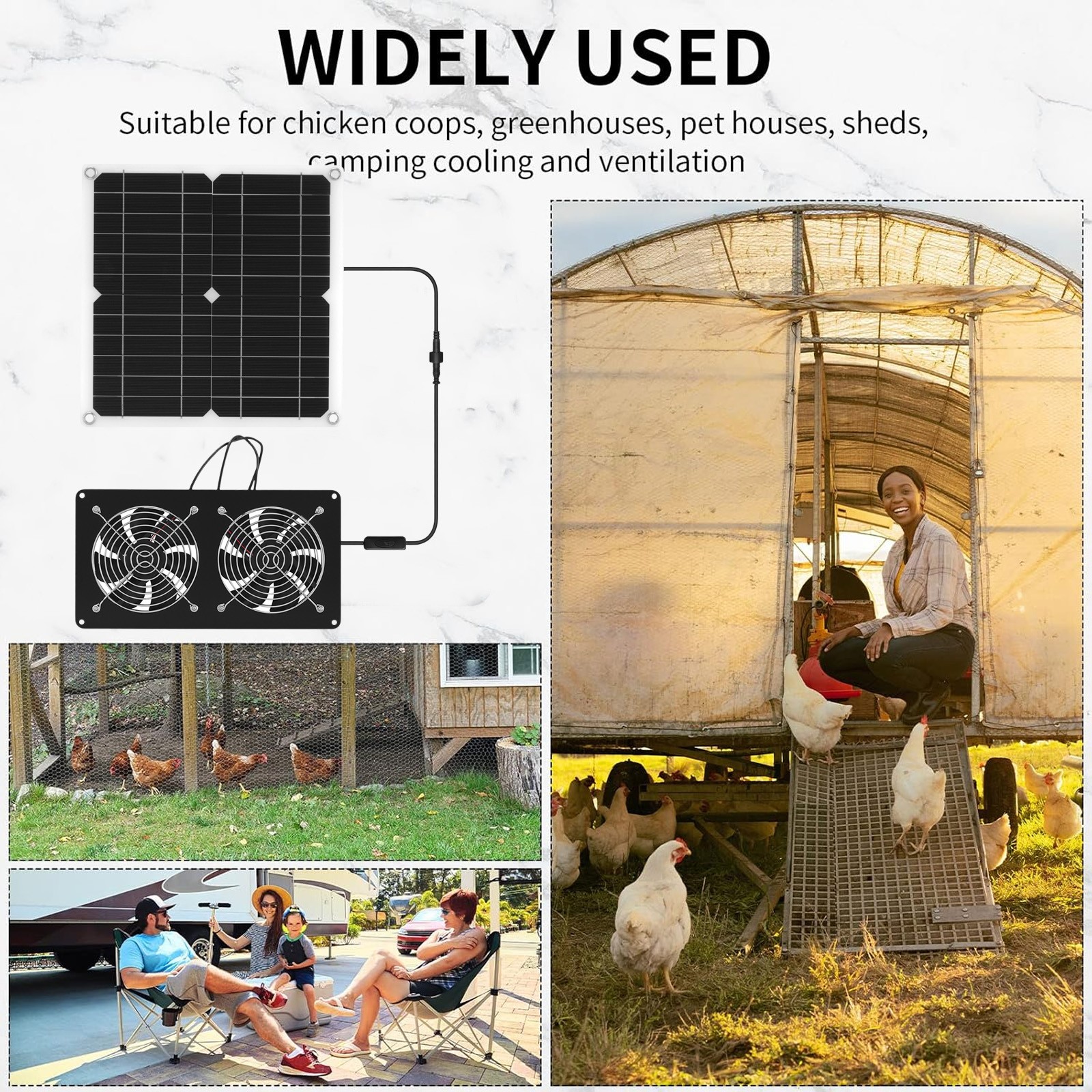 Solar Powered Dual Exhaust Fan Solar Panel Fan 15W For Greenhouse Shed Attic